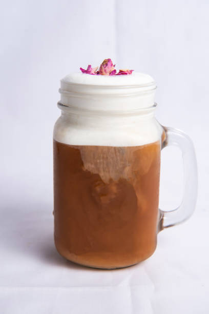 istock Bubble rose milk tea served in jar include chocolate and cream isolated on background side view of tea 1767128420