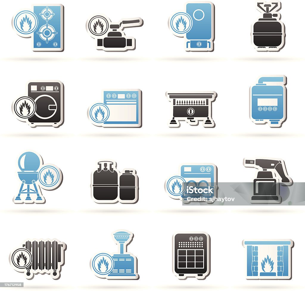 Ikony urządzeń gospodarstwa domowego gazu - Grafika wektorowa royalty-free (Kaloryfer)
