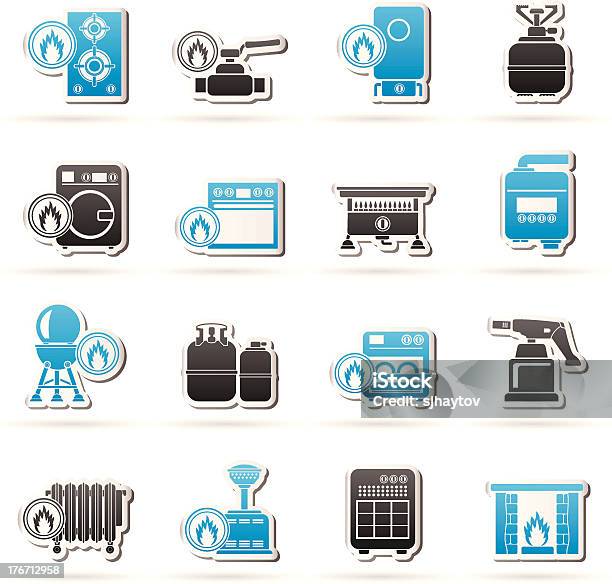 Бытовые Gas Appliances Значки — стоковая векторная графика и другие изображения на тему Радиатор отопления - Радиатор отопления, Барбекюшница, Без людей