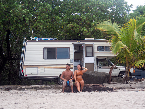 Budget travel concept, RV vacations on the coast of Costa Rica
