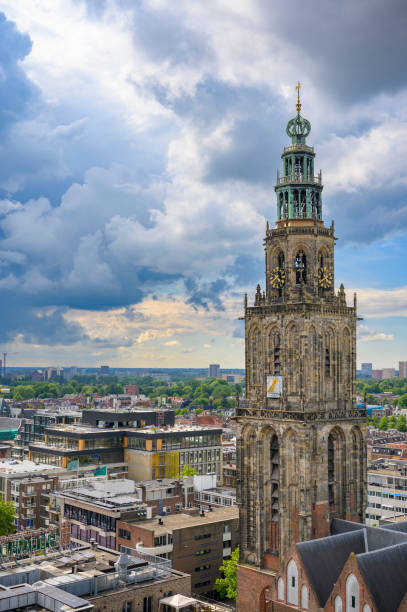 istock Martinitoren in Groningen city skyline panoramic view with a dramatic sky above 1767143536