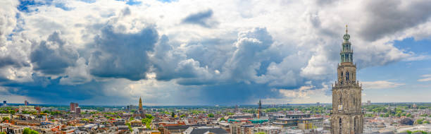 istock Martinitoren in Groningen city skyline panoramic view with a dramatic sky above 1767144063