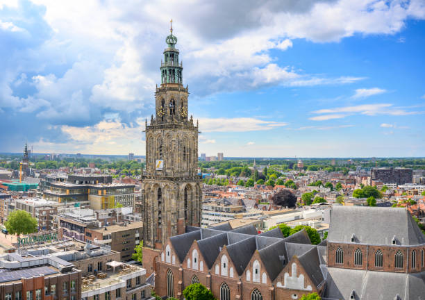 istock Martinitoren in Groningen city skyline panoramic view with a dramatic sky above 1767149842