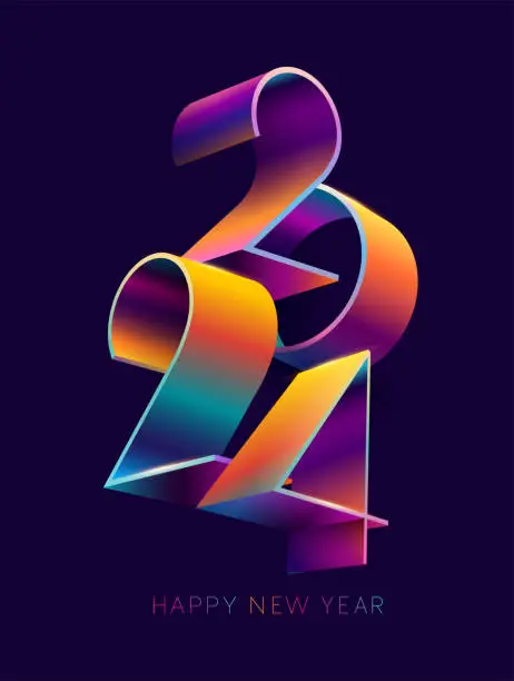 Vector illustration of New year 2024. 3D colorful lettering design.