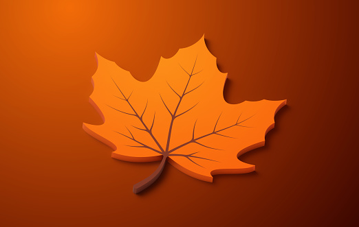 Maple leaf fall autumn 3D render symbol glow background.