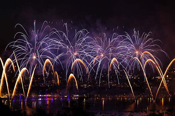 Fireworks over the city of Annecy in France stock photo