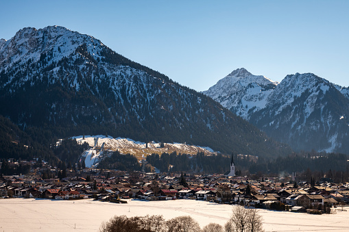 small swiss village in a wintry snow landscape