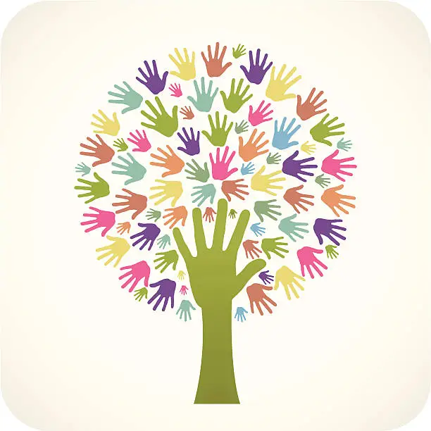 Vector illustration of Hands Tree