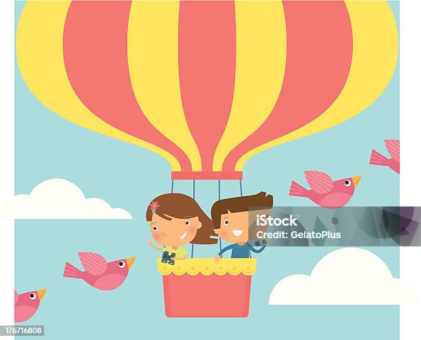 Kid On Hot Air Balloon Stock Illustration - Download Image Now - Hot Air Balloon, Child, Vacations