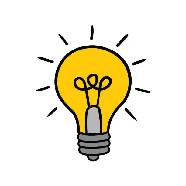 Vector illustration of Hand-drawn cartoon doodle icon light bulb on a white background.