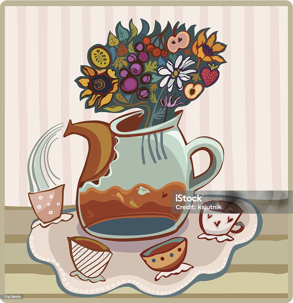 Czajnik do herbaty i miseczek - Grafika wektorowa royalty-free (Ice Tea)