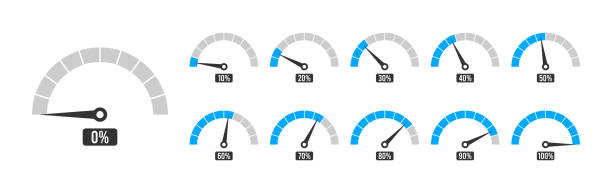 ilustrações de stock, clip art, desenhos animados e ícones de percentage meter gauge element. speedometer icon set or percentage loading bar. vector. - 100 meter illustrations