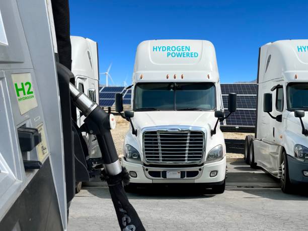 istock Hydrogen Powered long haul trucks at a fueling station. 1767202216