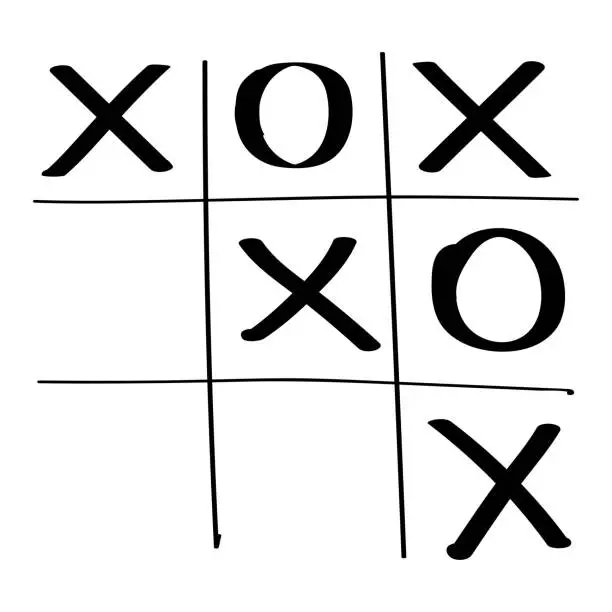 Vector illustration of Tictactoe naughts and crosses game hand drawn vector illustration, isolated on white background