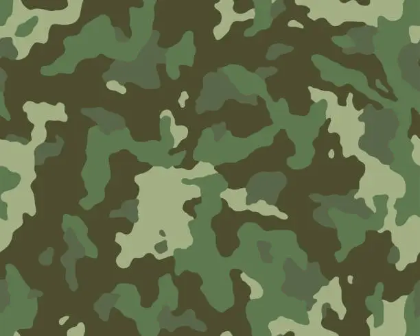 Vector illustration of Seamless green camouflage texture pattern. Usable for Jacket Pants Shirt and Shorts. Army camo design.