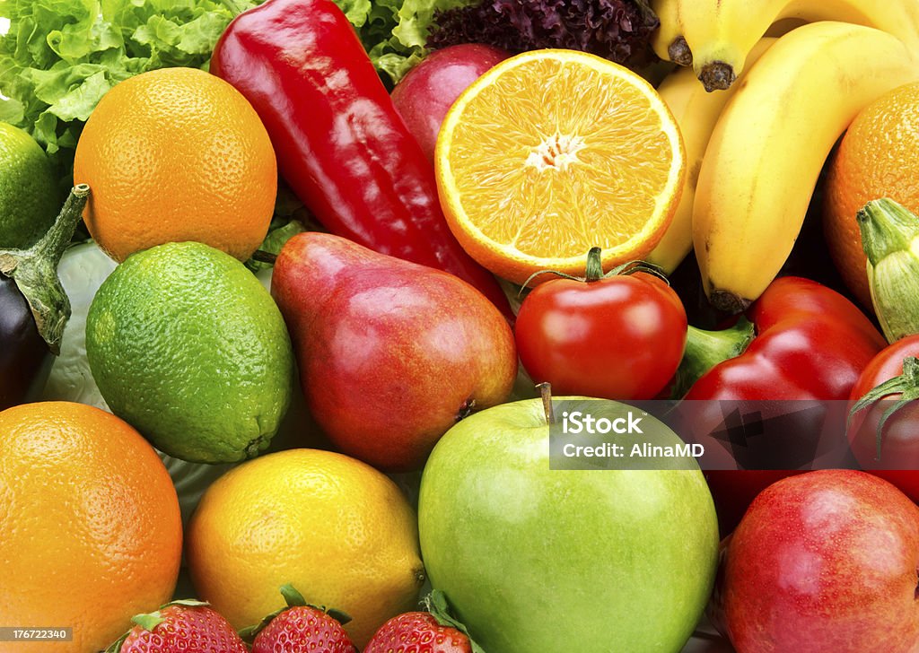 bright background of  fruits  and vegetables bright background of ripe fruits  and vegetables Agriculture Stock Photo