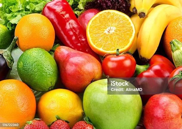 Bright Background Of Fruits And Vegetables Stock Photo - Download Image Now - Agriculture, Apple - Fruit, Backgrounds