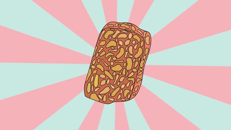 Animated fried tempeh icon with a rotating background