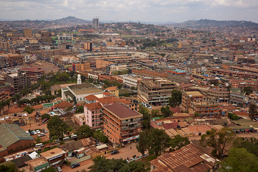 Aerial view of Kampala taken from roof of city mosque.