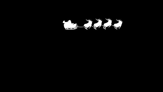 Santa Claus and and reindeer silhouette. 4 different distance isolated animations. The concept of happy new year, gift box, moon, greeting, animal sleigh, deer, holiday, character animation, fairy tale, illustration, chroma key, silhouette, isolated,