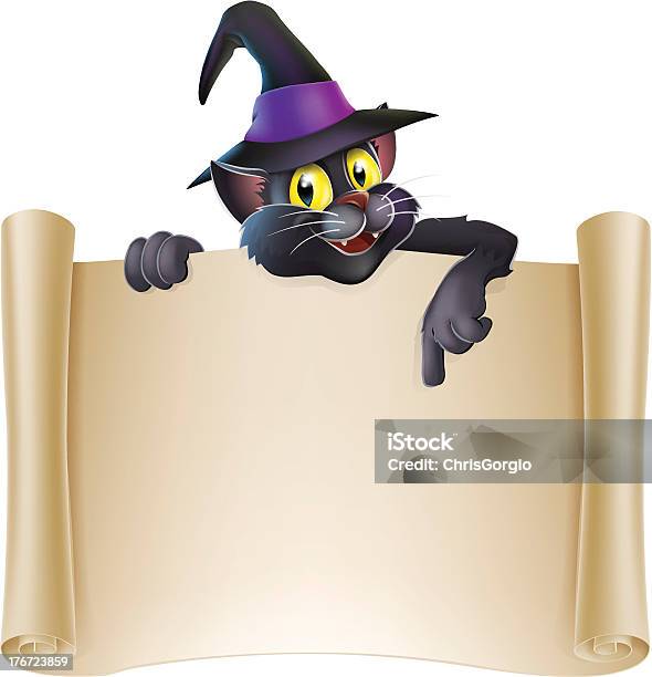 Vetores de Halloween Cat Role Placa e mais imagens de Acima - Acima, Animal de estimação, Apontar - Sinal Manual