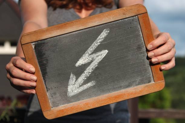 istock flash (conflict) sketched with chalk on slate shown by young female 1767244184