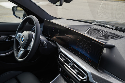 Toronto, Canada - March 23, 2023: Interior of a 2023 BMW 330i (G20) M Sport sedan.