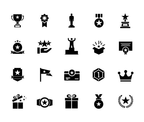 ilustrações de stock, clip art, desenhos animados e ícones de vector set of reward flat icons. contains icons prize, trophy, winner, gift, loyalty program, bonus card and more. pixel perfect. stock illustration - redemption center