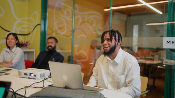 business people having business meeting and working together  in meeting room - japanese ethnicity women asian and indian ethnicities smiling imagens e fotografias de stock