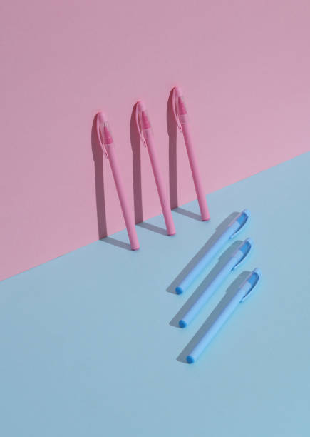 istock Plastic pink and blue pens on a blue-pink background. Business concept. Creative layout, minimalism 1767251949