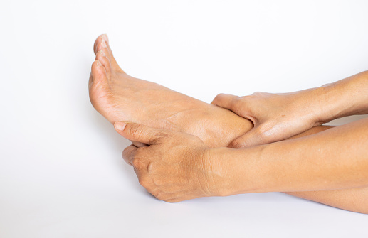 The image of the ankles of the feet showing the symptoms Have problems with muscles, and bones and tendons