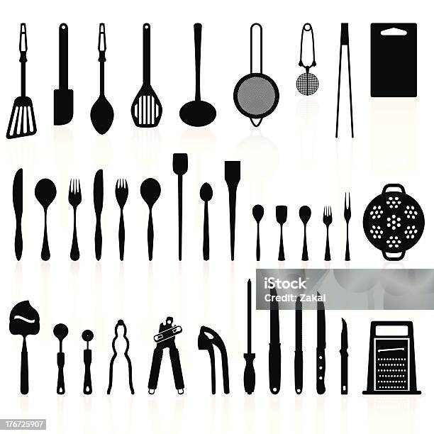 Кухонные Принадлежности Силуэт Pack 2кухонные Инструменты — стоковая векторная графика и другие изображения на тему Деревянная ложка