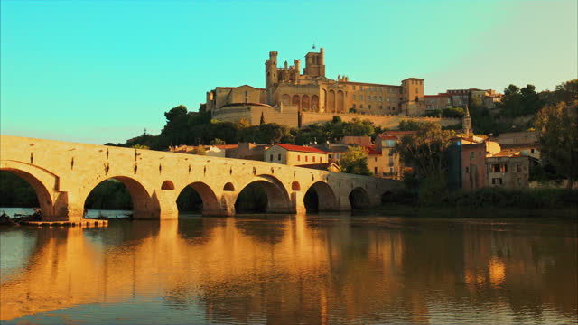 Cathedral Saint-Nazaire and Pont Vieux at Beziers, France.