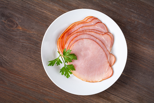 sliced ​​ham on a plate