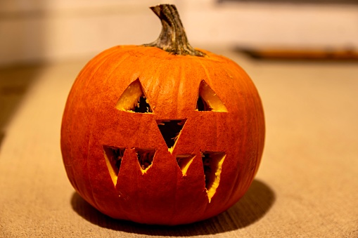 Halloween Pumpkin - Carved Jack-o-Lantern with Fangs
