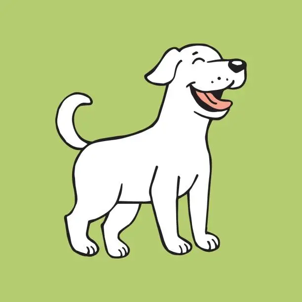 Vector illustration of cute drawing of a cheerful dog in doodle style. funny dog, line illustration