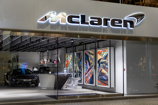 Hong Kong - October 31, 2023 : General view of the McLaren Showroom in Wan Chai, Hong Kong.