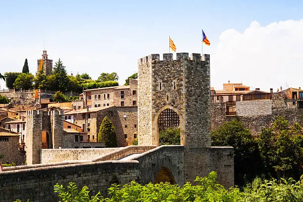 Medieval gate in old town. Besalu, Catalonia