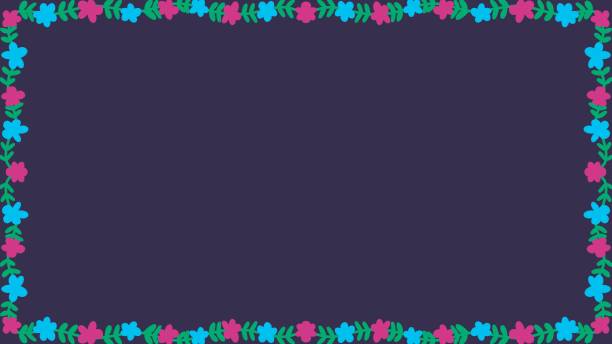 Floral and leaf border illustration with a navy background. 9x16 format Floral and leaf border illustration with a navy background. Suitable for banner background, presentation background, presentation template or quote. Concepts and ideas. kindergarten portfolio stock illustrations