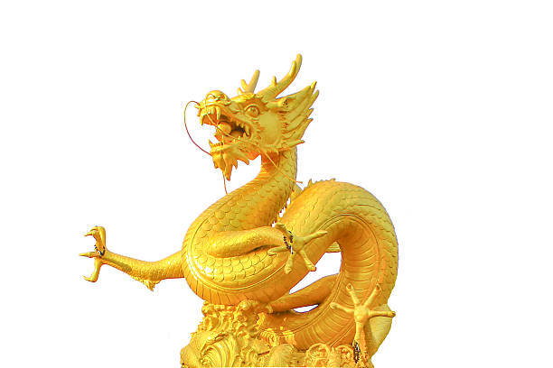 istock Golden gragon statue in white background 176734959