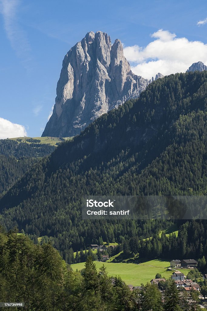 Sassolungo from Ortisei Peak of Sassolungo (Langkofel) from Ortisei (Sankt Ulkrich) in South Tyrol, Italy. Alto Adige - Italy Stock Photo