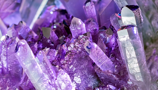 Closeup shot of amethyst crystals.