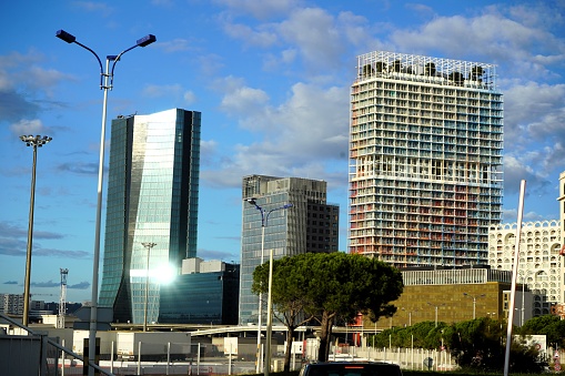 Downtown Marseilles partial skyline view, with buildings CMA CGM and The marseillaise.
