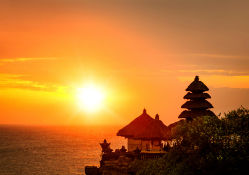 Beautiful Tanah Lot Hindu temple in Bali at sunset 