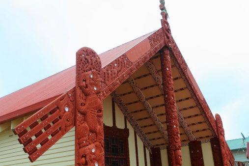 Traditional Maori meeting house in Rotorua, North Island, New Zealand