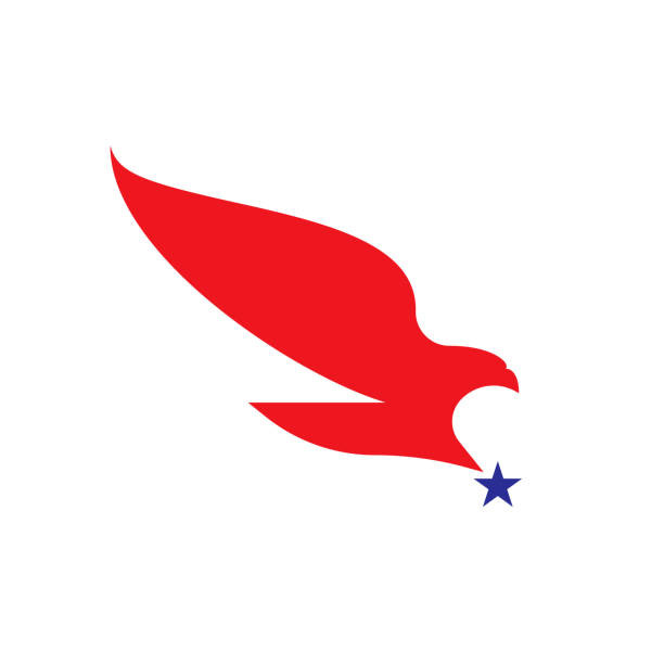 ilustrações, clipart, desenhos animados e ícones de águia careca pegando uma estrela. modelo de marca de logotipo elegante ou �ícone de pássaro voando com asas abertas - symbol military star eagle