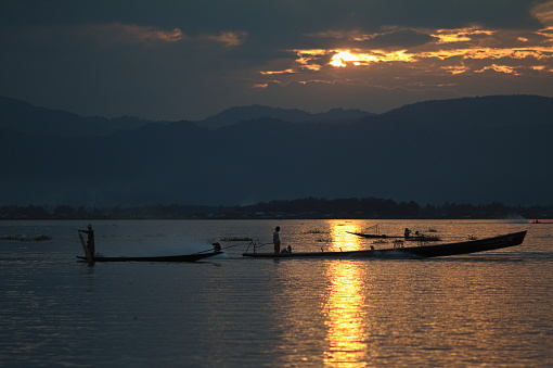 Sunset on Inle Lake in Myanmar, Burma