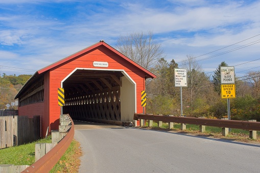 Paper Mill covered bridge crossing the Walloomsac river in Bennington Vermont.