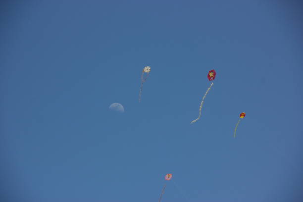 KITES IN THE BLUE SKY AND MOON