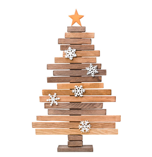 one Christmas tree made of wooden blocks
